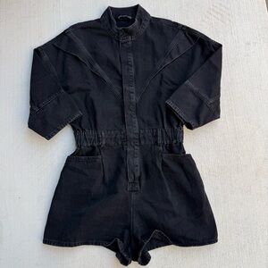 Zara TRF Denim Romper Faded Black Western Paneled Jumpsuit Women's Medium